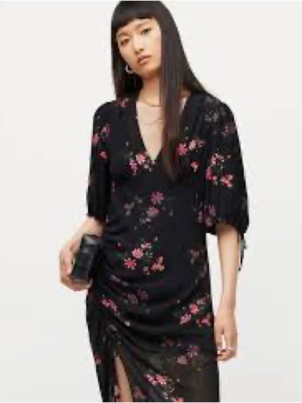 ALLSAINTS Safiya Solanio Floral Print Ruched Puff Sleeve
